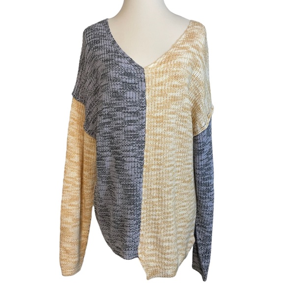 Urban Outfitters S Cotton Blend Yellow Blue Oversized Pullover V-neck Sweater - Picture 2 of 12